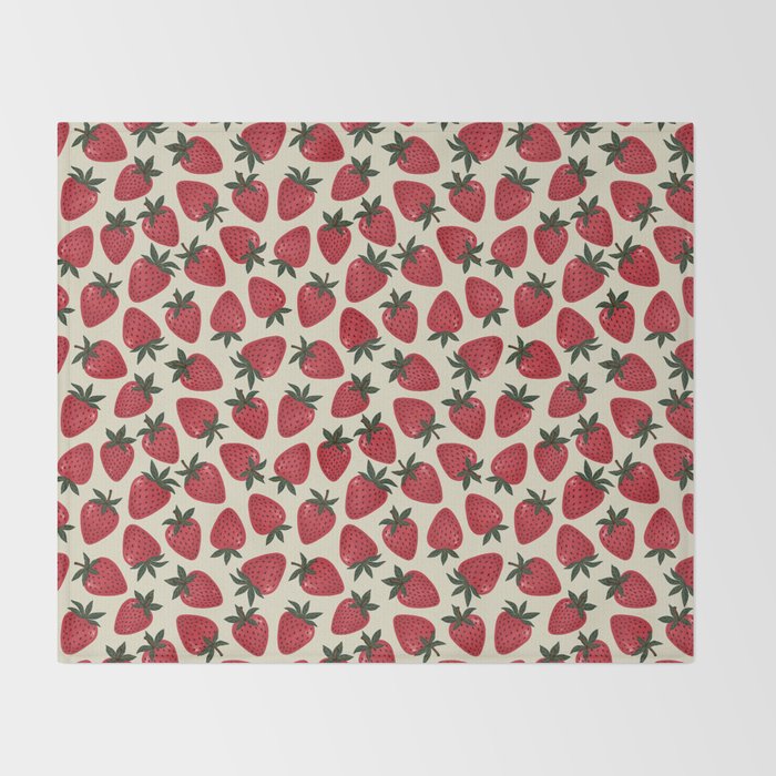 Hand Drawn Vintage Strawberry Pattern Throw Blanket Gallery Image 2