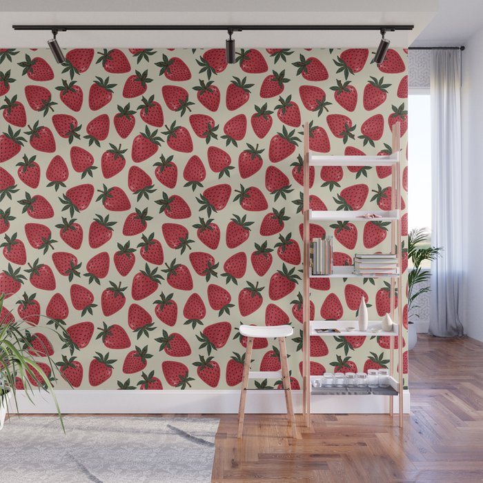 Hand Drawn Vintage Strawberry Pattern Wall Mural Gallery Image 1