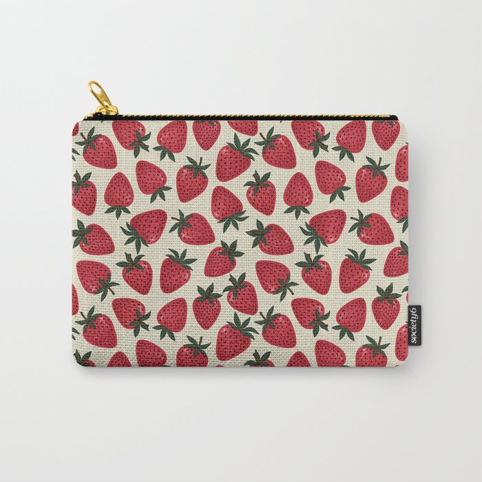 Hand Drawn Vintage Strawberry Pattern Carry All Pouch Gallery Image 1