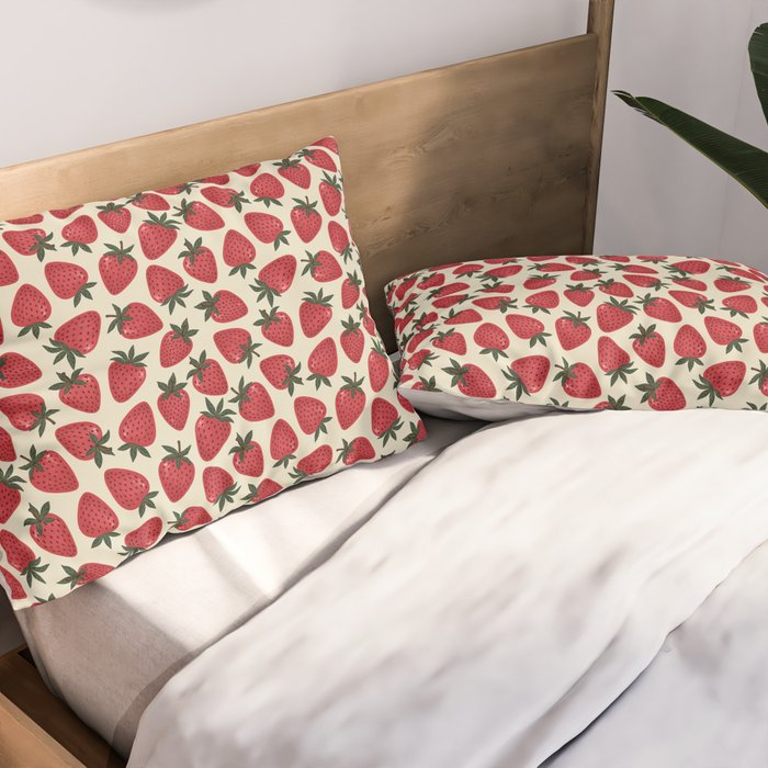 Hand Drawn Vintage Strawberry Pattern Pillow Sham Gallery Image 2