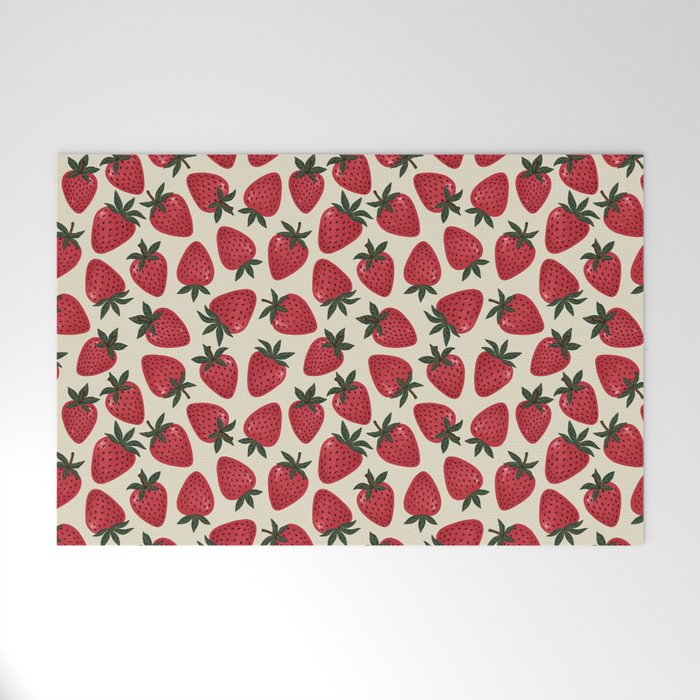 Hand Drawn Vintage Strawberry Pattern Welcome Mat Gallery Image 1