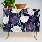 Purple and White Tulip Floral Prints on Navy Blue Credenza Gallery Image 1