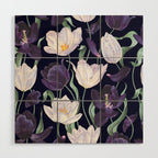 Purple and White Tulip Floral Prints on Navy Blue Wood Wall Art Gallery Image 1