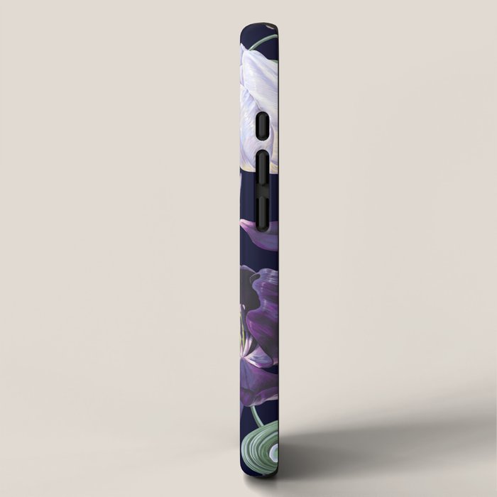 Purple and White Tulip Floral Prints on Navy Blue iPhone Case Gallery Image 2