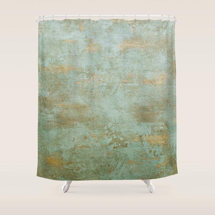 Metallic Effects Oxidized Copper Verdigris Industrial Rustic Shower Curtain Gallery Image 1