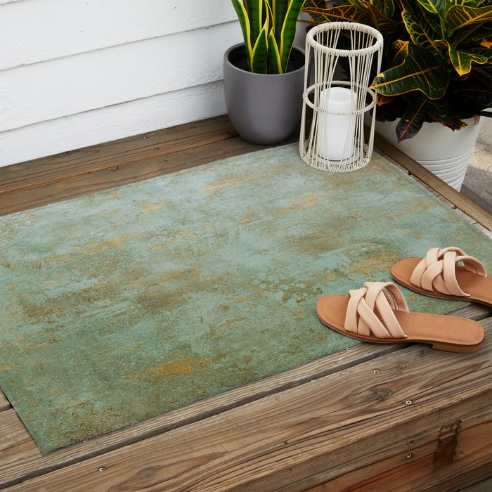 Metallic Effects Oxidized Copper Verdigris Industrial Rustic Outdoor Rug Gallery Image 2