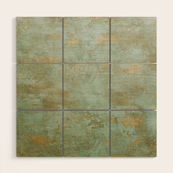 Metallic Effects Oxidized Copper Verdigris Industrial Rustic Wood Wall Art