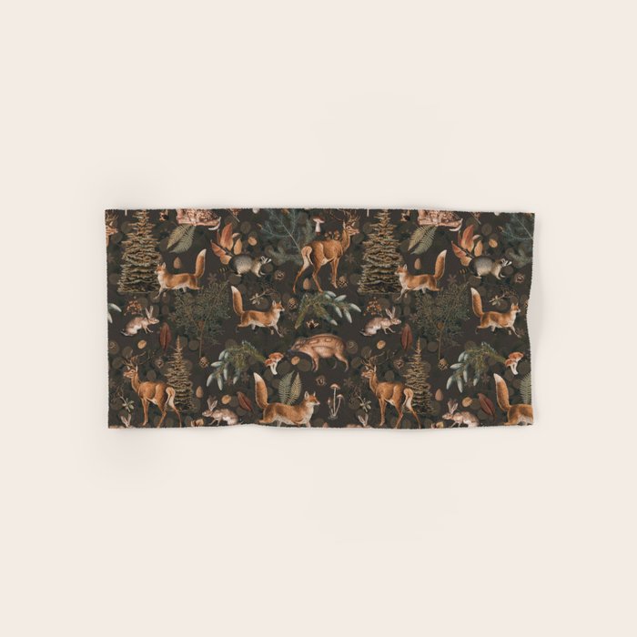Fall Forest Impression With Wild Animals Moody Brown Bath Towel Gallery Image 1