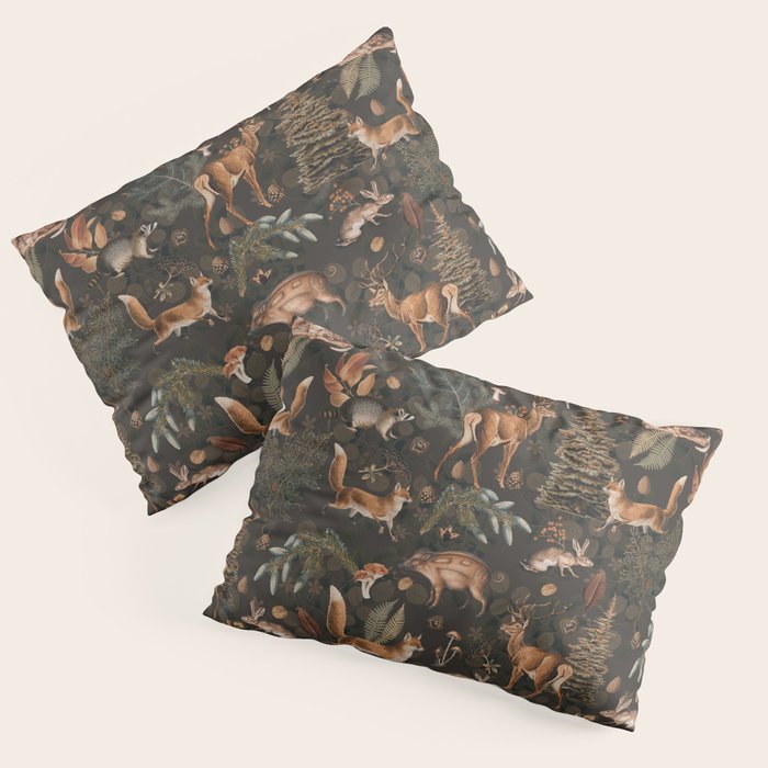 Fall Forest Impression With Wild Animals Moody Brown Pillow Sham Gallery Image 3