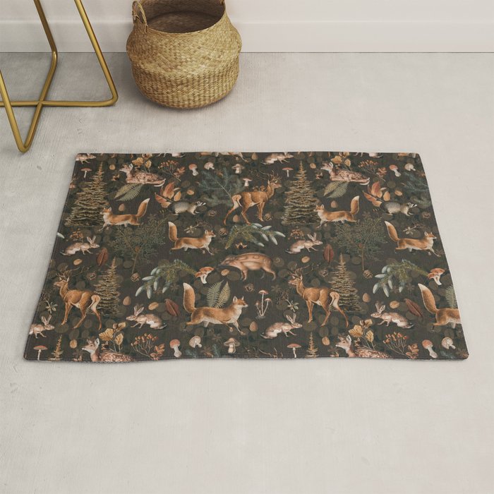 Fall Forest Impression With Wild Animals Moody Brown Rug Gallery Image 1