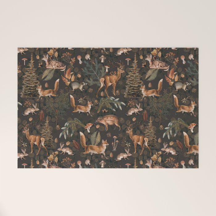 Fall Forest Impression With Wild Animals Moody Brown Welcome Mat Gallery Image 1