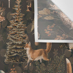 Fall Forest Impression With Wild Animals Moody Brown Wall Tapestry Gallery Image 3