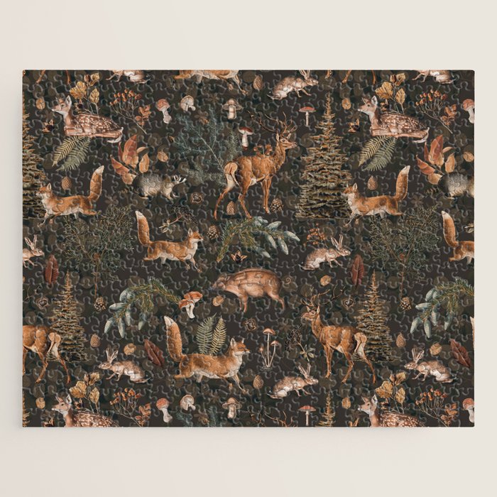 Fall Forest Impression With Wild Animals Moody Brown Jigsaw Puzzle Gallery Image 1