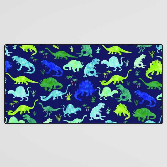 Watercolor Dinosaur Blue Green Dino Pattern Desk Mat Gallery Image 3