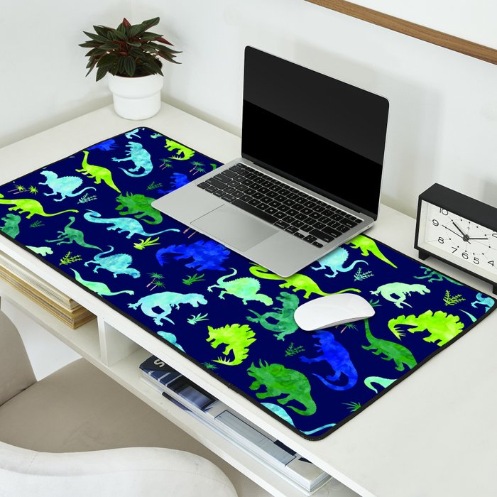 Watercolor Dinosaur Blue Green Dino Pattern Desk Mat Gallery Image 2