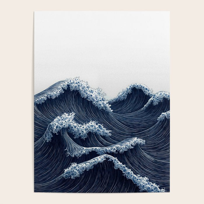 Japanese Wall Art Wave Poster Ocean Wall Art Minimalist Print Blue Japandi Art Wabi Sabi Painting Poster Gallery Image 4