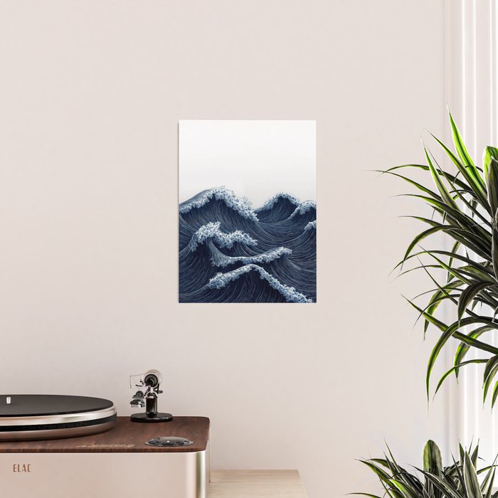Japanese Wall Art Wave Poster Ocean Wall Art Minimalist Print Blue Japandi Art Wabi Sabi Painting Poster Gallery Image 2