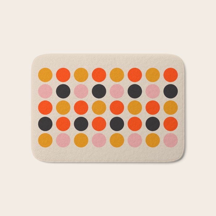 Retro Bauhaus Dots | 70s European Pattern Bath Mat Gallery Image 1