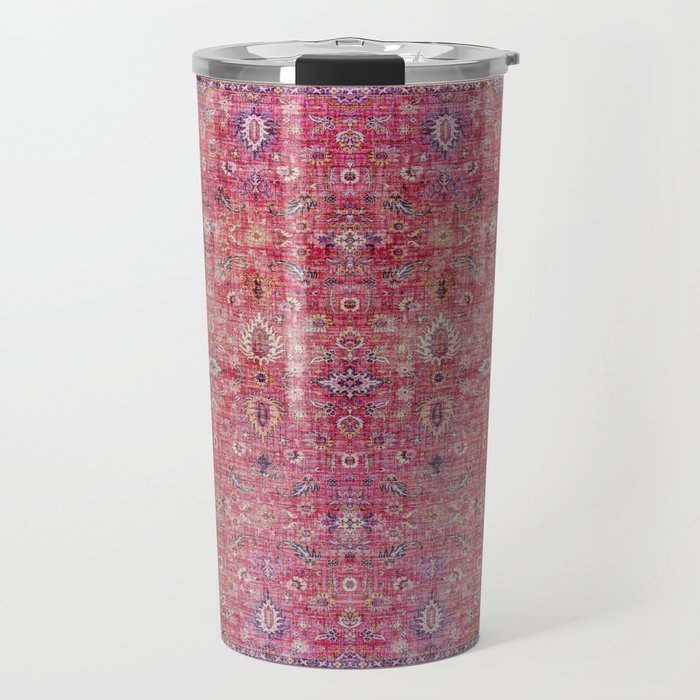 N45 - Pink Vintage Traditional Moroccan Boho & Farmhouse Style Artwork. Travel Mug Gallery Image 1