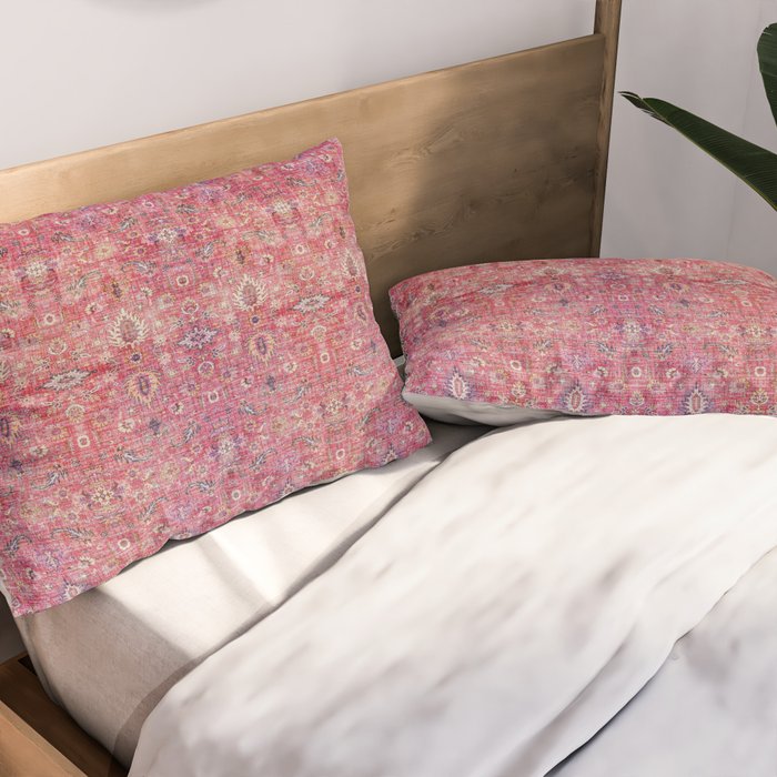 N45 - Pink Vintage Traditional Moroccan Boho & Farmhouse Style Artwork. Pillow Sham Gallery Image 2