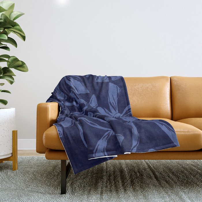Blue bow pattern with dark background Throw Blanket Gallery Image 1