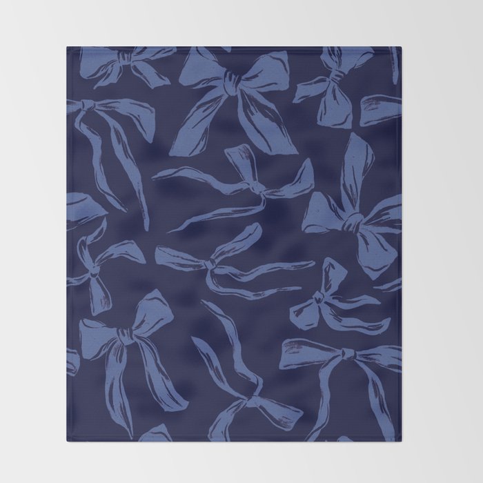 Blue bow pattern with dark background Throw Blanket Gallery Image 2