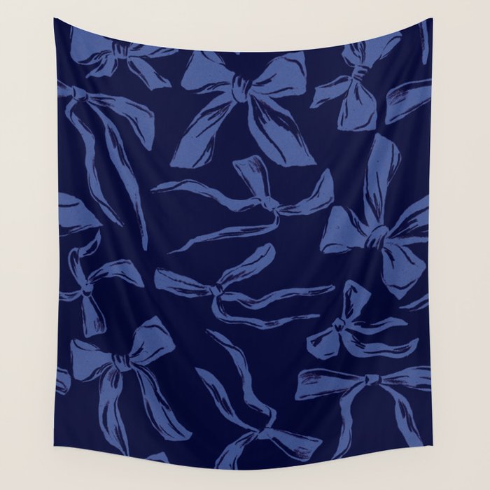Blue bow pattern with dark background Wall Tapestry Gallery Image 1