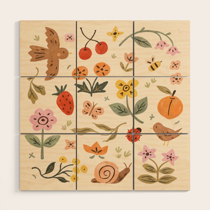 In Bloom - Gouache Nature Print Wood Wall Art Gallery Image 1