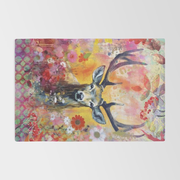 Colorful Wild Deer Indian Summer  Woodland Flora And Wildlife Rug Gallery Image 2