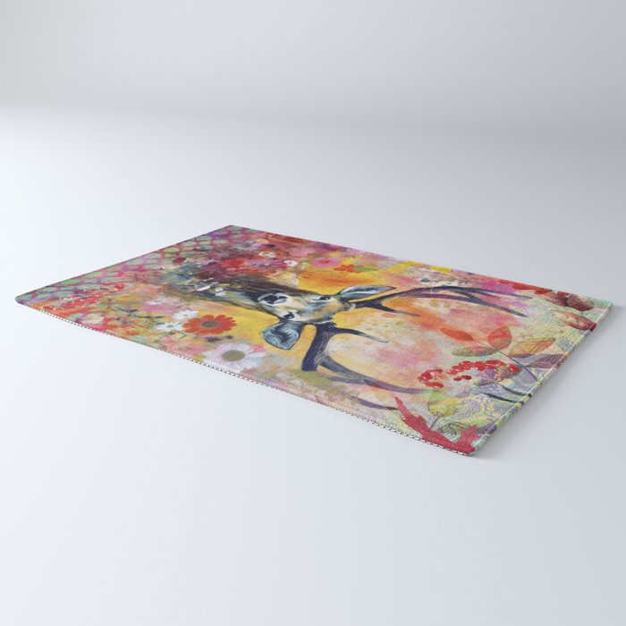 Colorful Wild Deer Indian Summer  Woodland Flora And Wildlife Rug Gallery Image 3