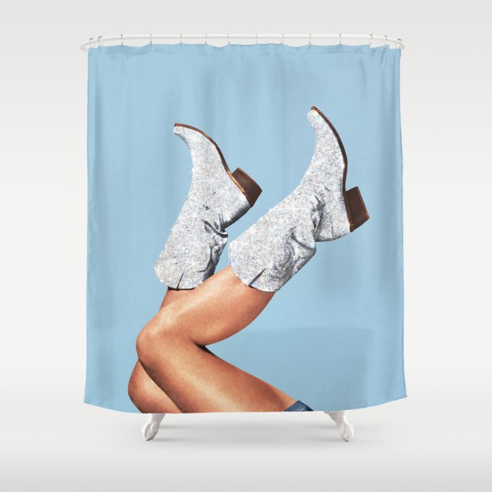 These Boots - Glitter Blue II Shower Curtain Gallery Image 1