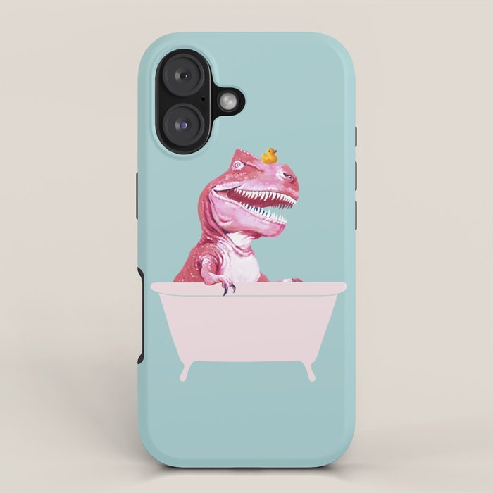 Pink T-Rex in Bathtub iPhone Case Gallery Image 1