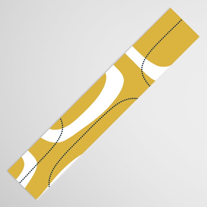 Retro Loops and Dots Midcentury Modern Pattern in Light Mustard, White, and Navy Blue Table Runner Gallery Image 3