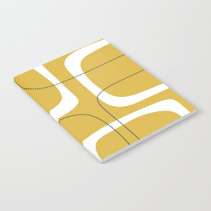 Retro Loops and Dots Midcentury Modern Pattern in Light Mustard, White, and Navy Blue Notebook Gallery Image 2