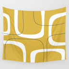 Retro Loops and Dots Midcentury Modern Pattern in Light Mustard, White, and Navy Blue Wall Tapestry Gallery Image 4