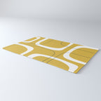 Retro Loops and Dots Midcentury Modern Pattern in Light Mustard, White, and Navy Blue Rug Gallery Image 3