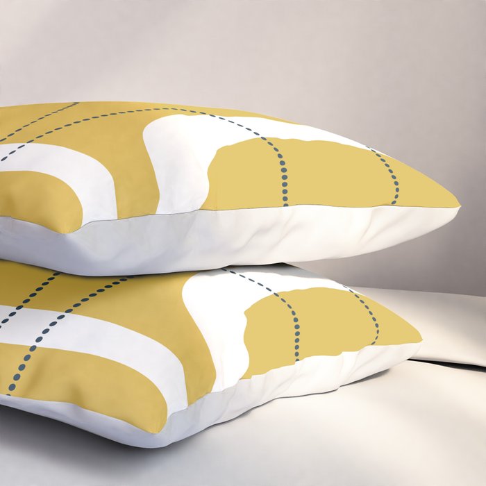 Retro Loops and Dots Midcentury Modern Pattern in Light Mustard, White, and Navy Blue Pillow Sham Gallery Image 3