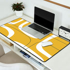 Retro Loops and Dots Midcentury Modern Pattern in Light Mustard, White, and Navy Blue Desk Mat Gallery Image 2