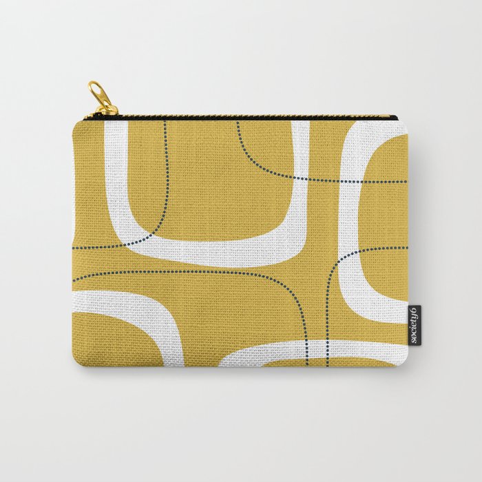 Retro Loops and Dots Midcentury Modern Pattern in Light Mustard, White, and Navy Blue Carry All Pouch Gallery Image 1