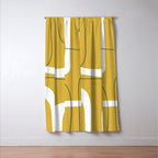 Retro Loops and Dots Midcentury Modern Pattern in Light Mustard, White, and Navy Blue Window Curtain Gallery Image 3