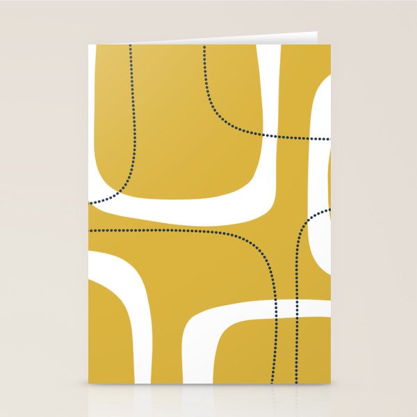 Retro Loops and Dots Midcentury Modern Pattern in Light Mustard, White, and Navy Blue Stationery Card Gallery Image 2