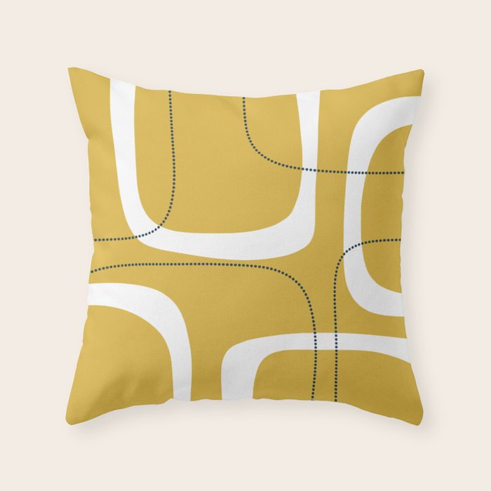 Retro Loops and Dots Midcentury Modern Pattern in Light Mustard, White, and Navy Blue Throw Pillow Gallery Image 6