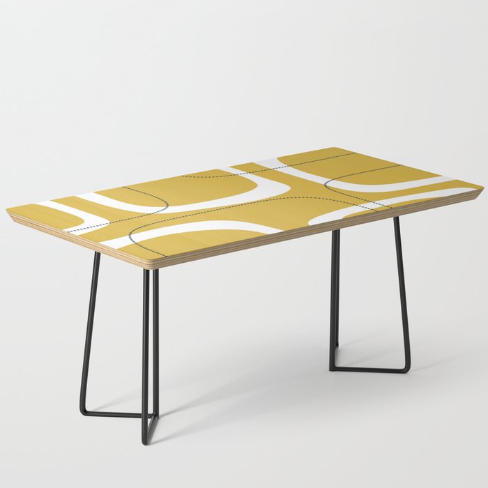 Retro Loops and Dots Midcentury Modern Pattern in Light Mustard, White, and Navy Blue Coffee Table Gallery Image 1