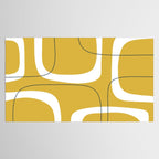 Retro Loops and Dots Midcentury Modern Pattern in Light Mustard, White, and Navy Blue Tablecloth Gallery Image 2