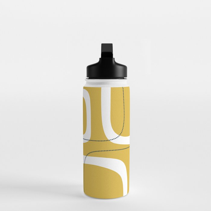 Retro Loops and Dots Midcentury Modern Pattern in Light Mustard, White, and Navy Blue Water Bottle Gallery Image 3