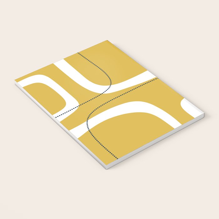 Retro Loops and Dots Midcentury Modern Pattern in Light Mustard, White, and Navy Blue Notebook Gallery Image 3