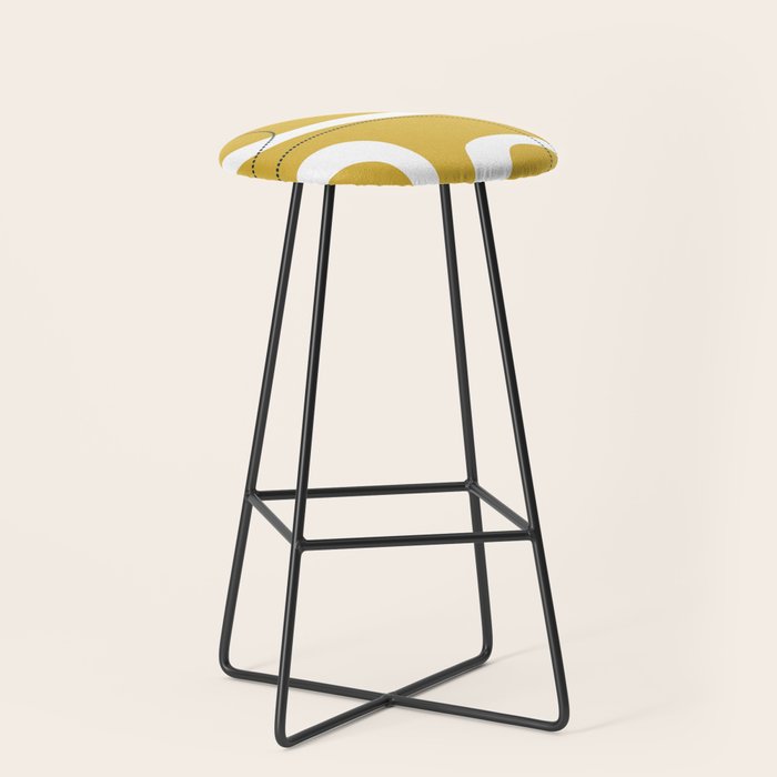 Retro Loops and Dots Midcentury Modern Pattern in Light Mustard, White, and Navy Blue Stool Gallery Image 1