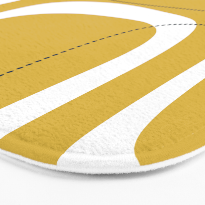 Retro Loops and Dots Midcentury Modern Pattern in Light Mustard, White, and Navy Blue Bath Mat Gallery Image 3