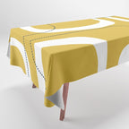 Retro Loops and Dots Midcentury Modern Pattern in Light Mustard, White, and Navy Blue Tablecloth Gallery Image 1