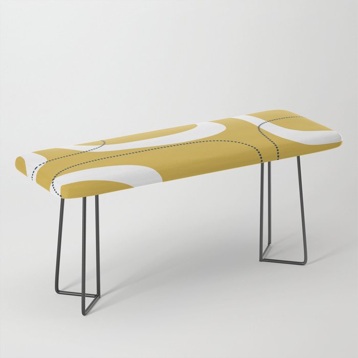 Retro Loops and Dots Midcentury Modern Pattern in Light Mustard, White, and Navy Blue Bench Gallery Image 1